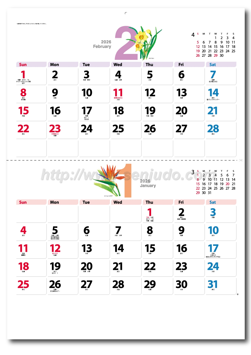 カレンダー 名入れカレンダー印刷・作成の扇寿堂 / SP-115 花めくり(2か月文字)